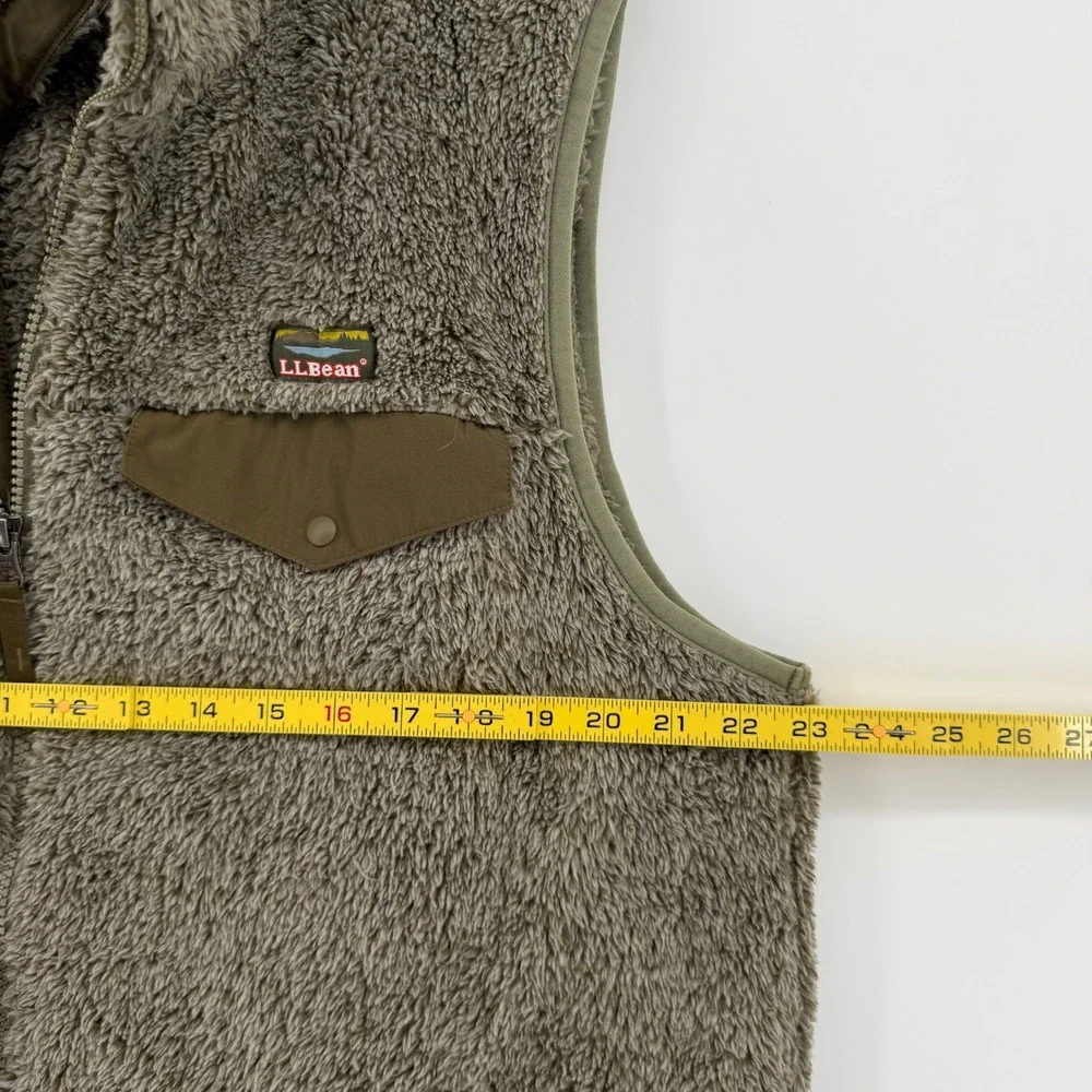 LL Bean Mens Large Mountain Classic Hi-Pile Sherpa Fleece Vest Olive Green 50826